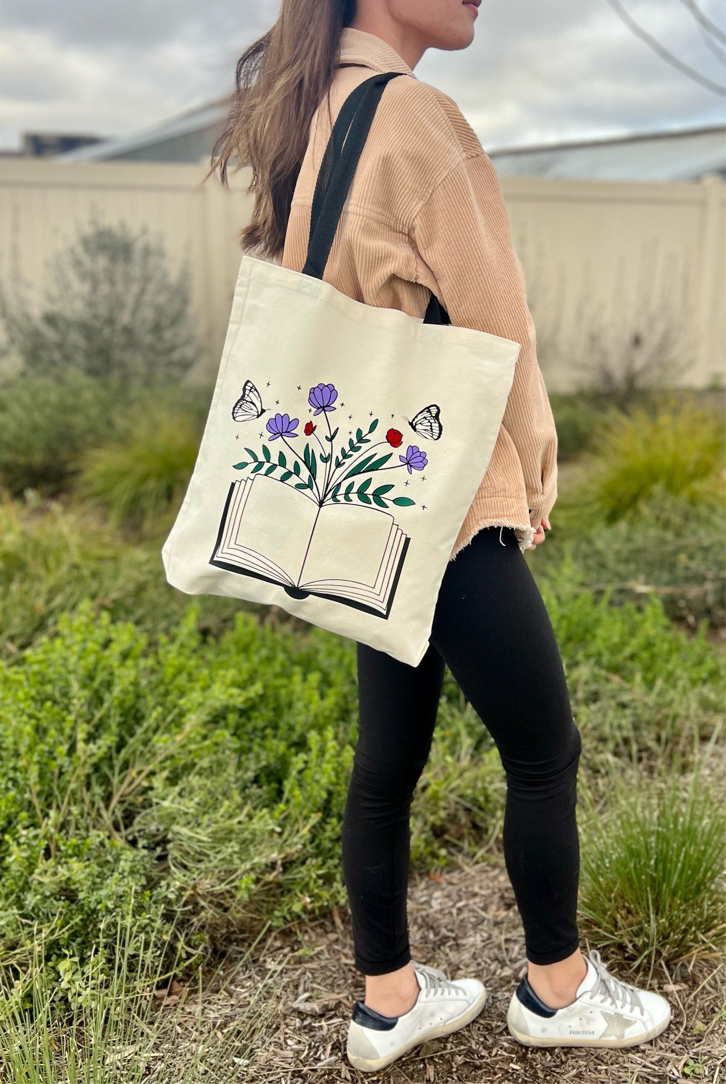 Butterfly Flower Book Canvas Tote Bag