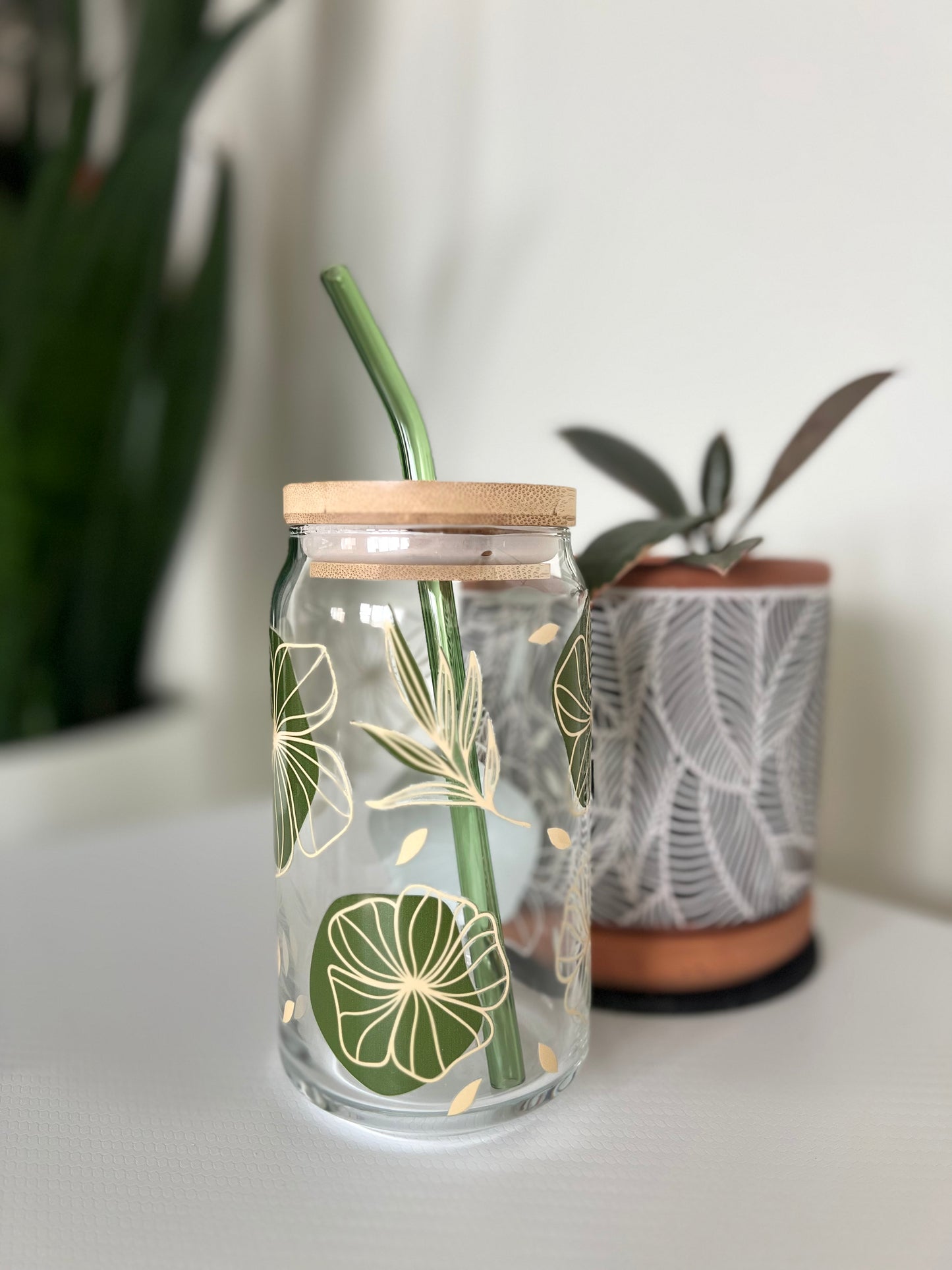 Boho Floral Glass Tumbler