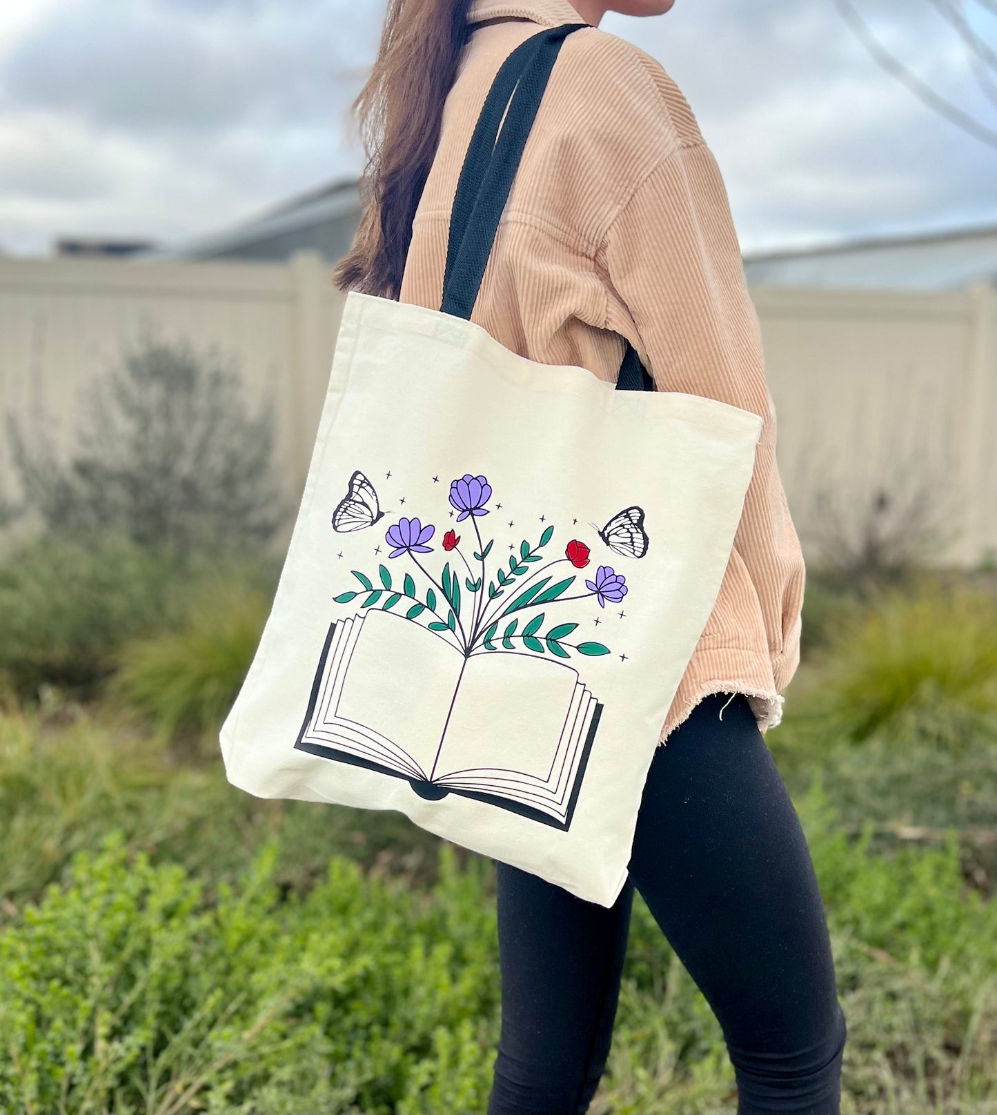 Butterfly Flower Book Canvas Tote Bag