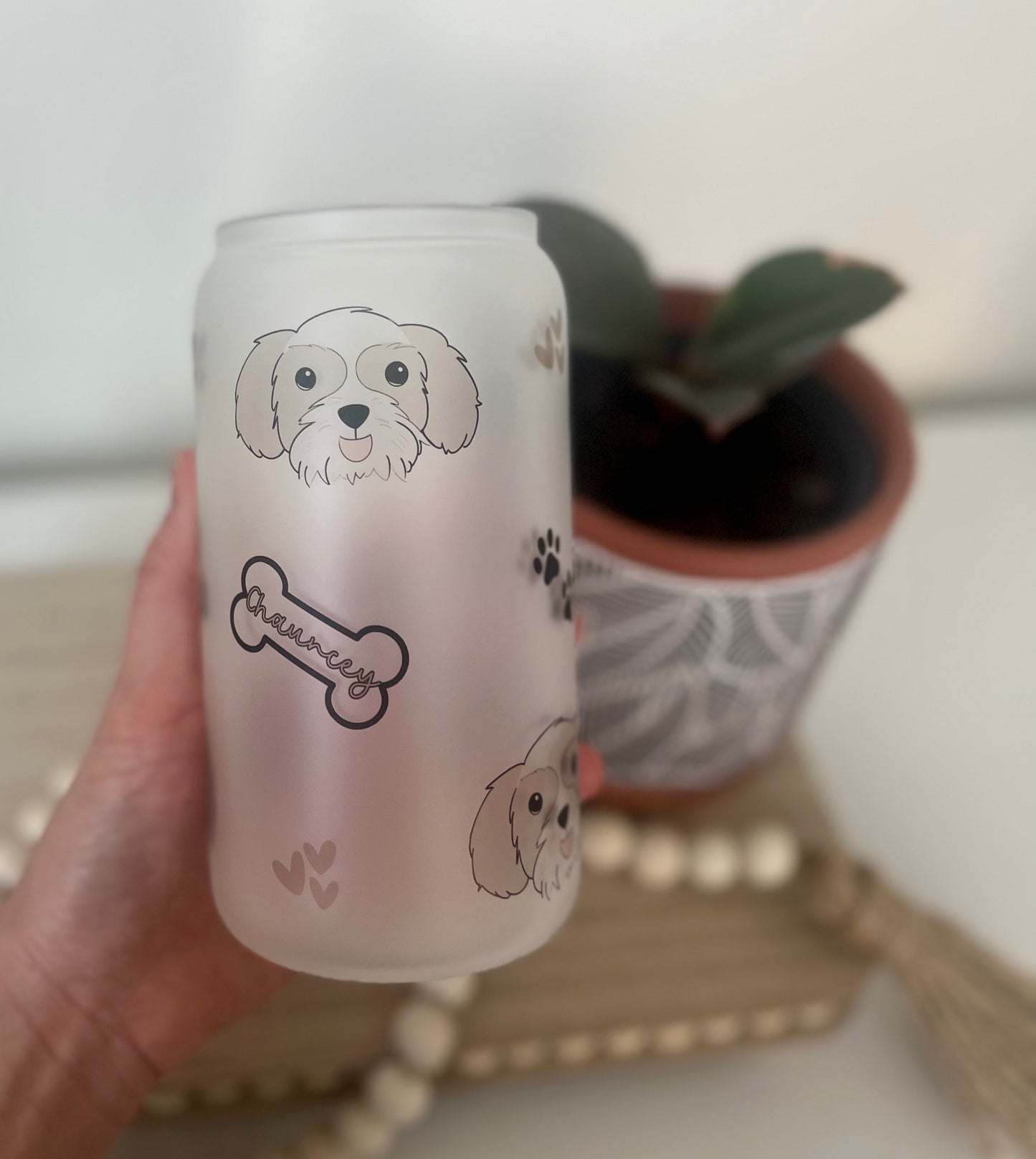 Personalized Pet Picture and Name Frosted Glass Tumbler