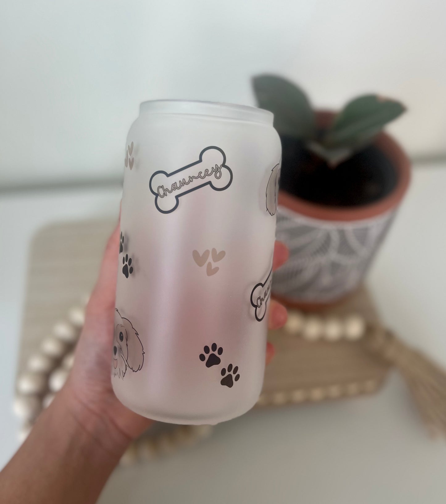 Personalized Pet Picture and Name Frosted Glass Tumbler