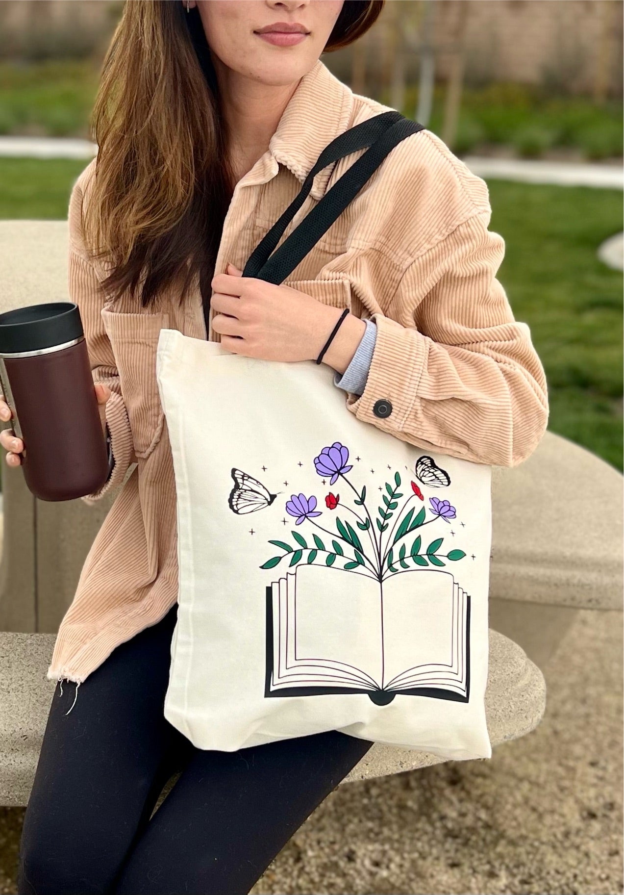 Butterfly Flower Book Canvas Tote Bag