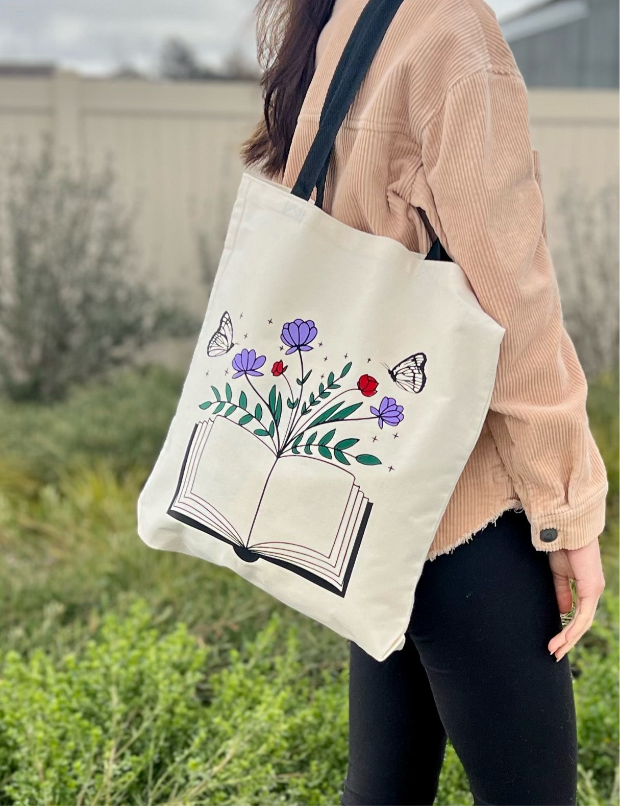 Butterfly Flower Book Canvas Tote Bag