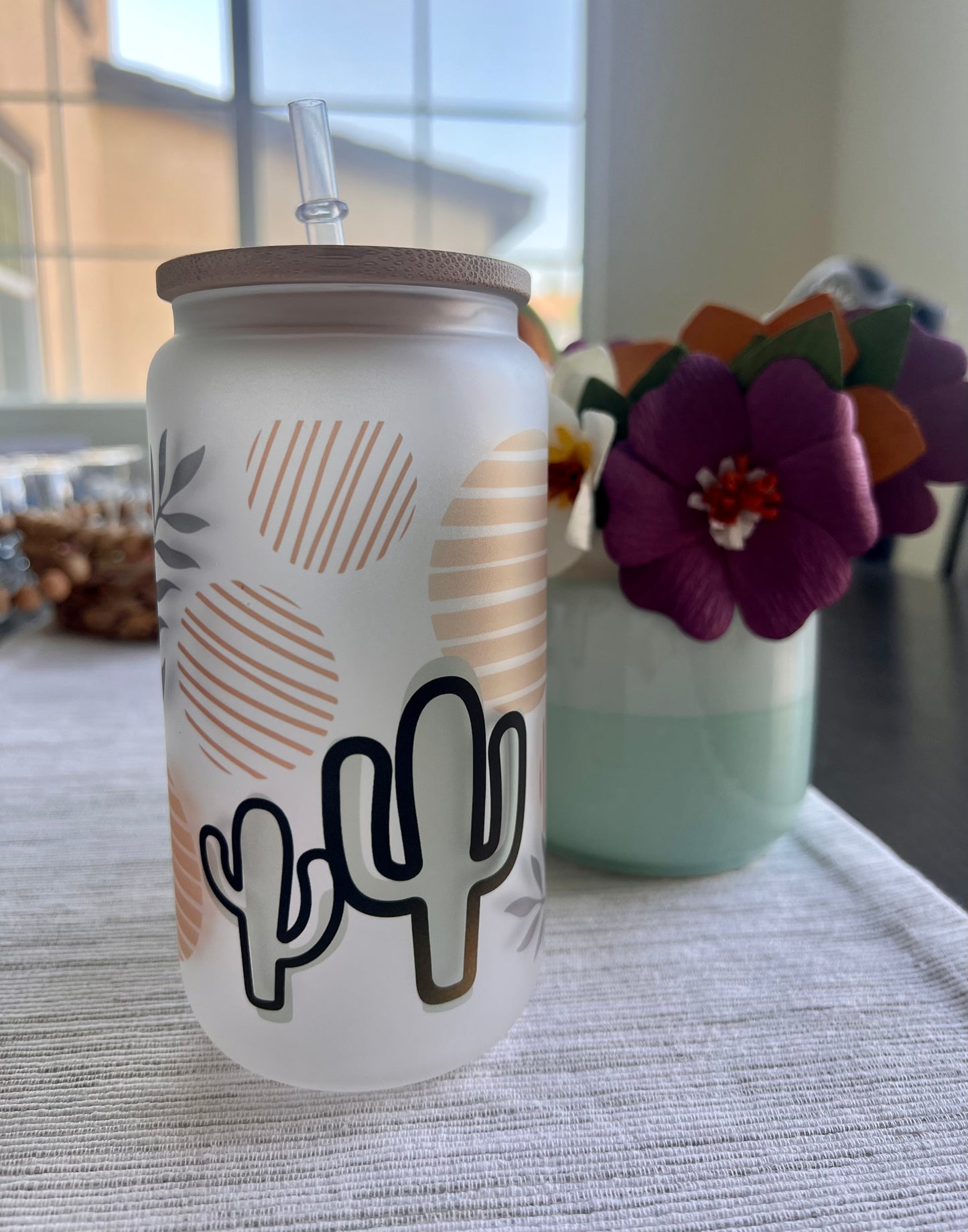 Boho Cactus Frosted Glass Tumbler