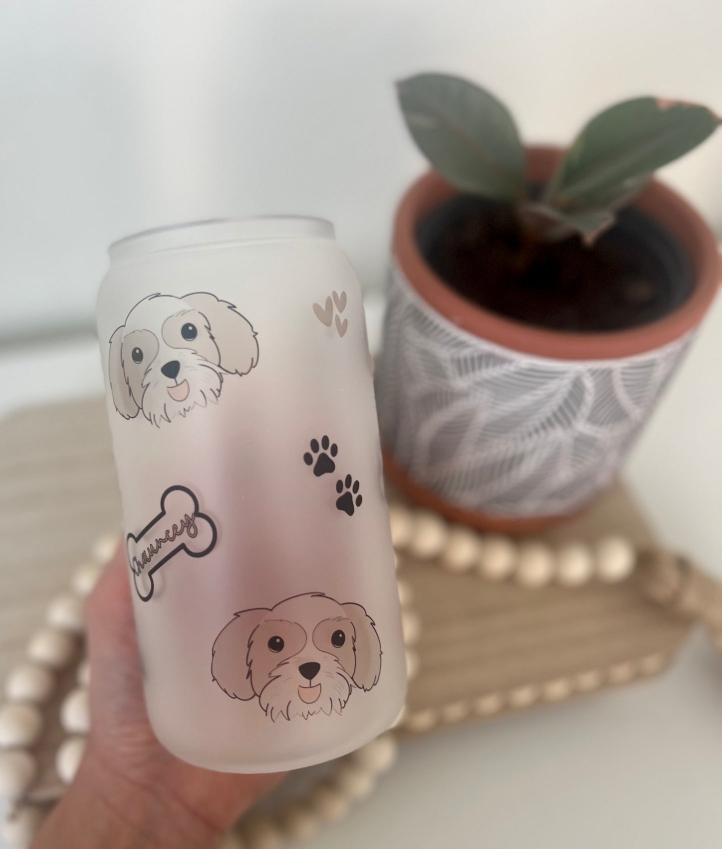 Personalized Pet Picture and Name Frosted Glass Tumbler