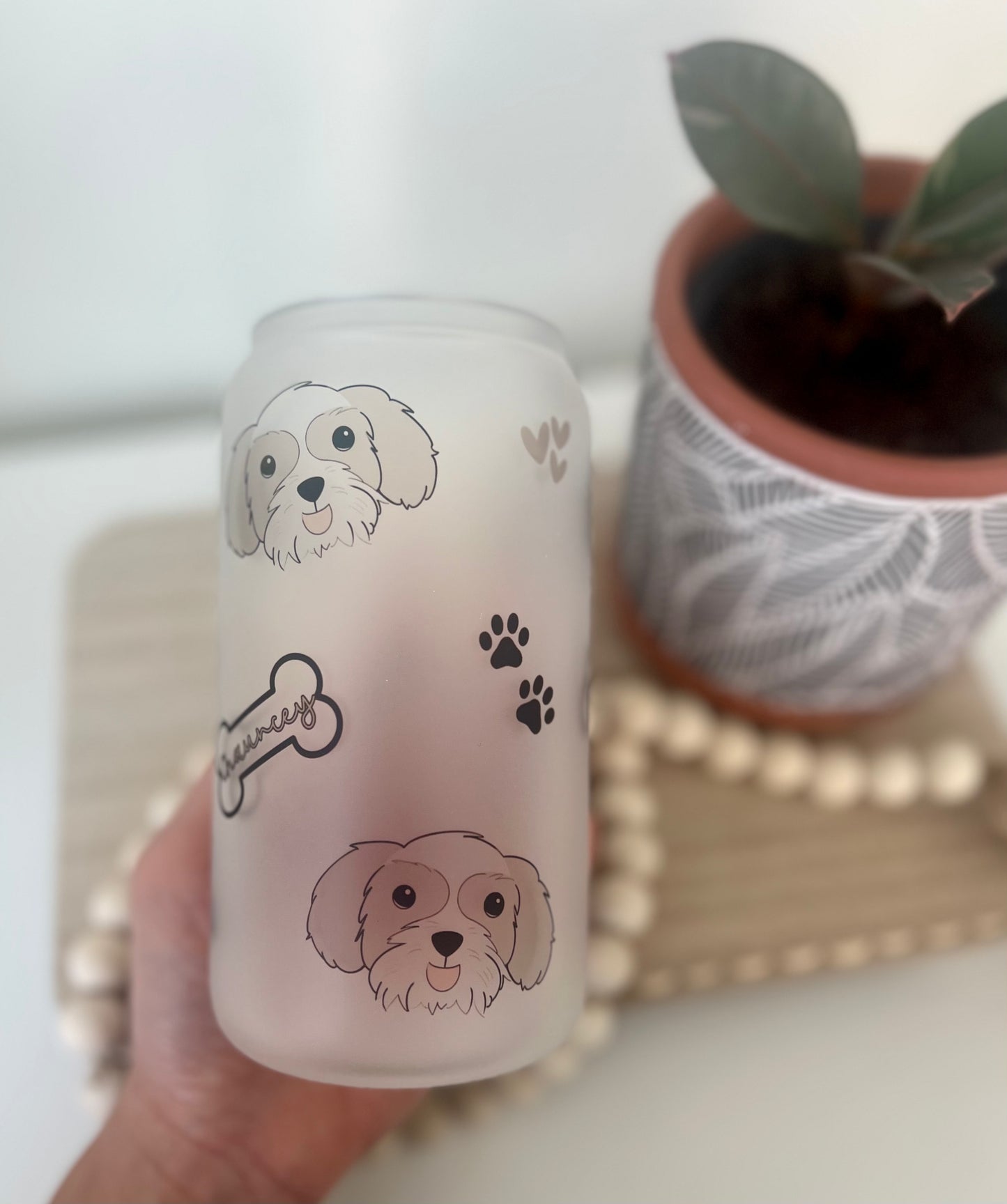 Personalized Pet Picture and Name Frosted Glass Tumbler