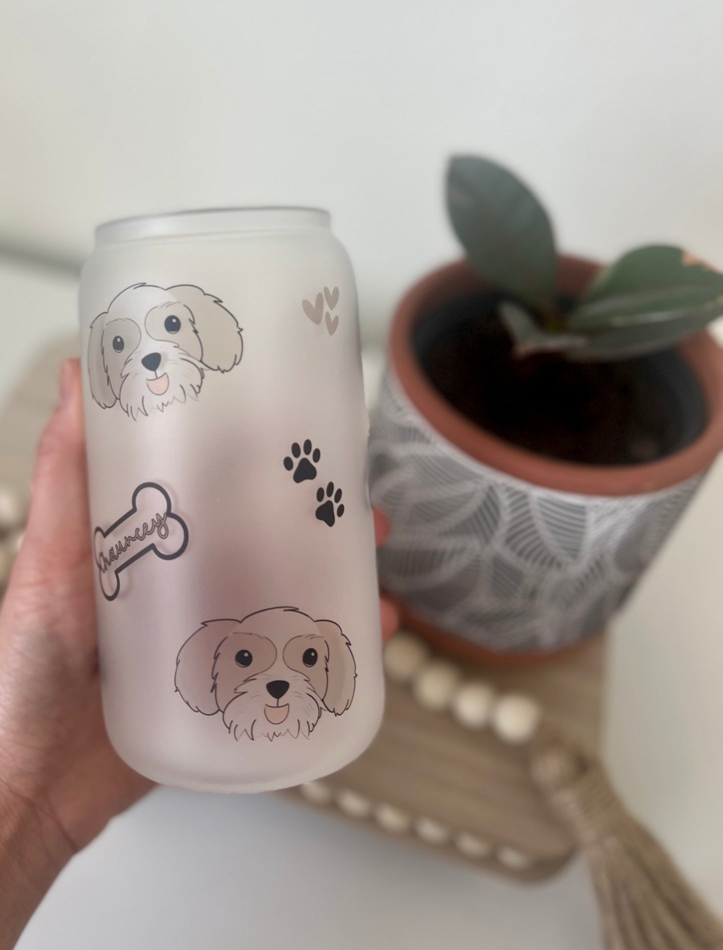 Personalized Pet Picture and Name Frosted Glass Tumbler