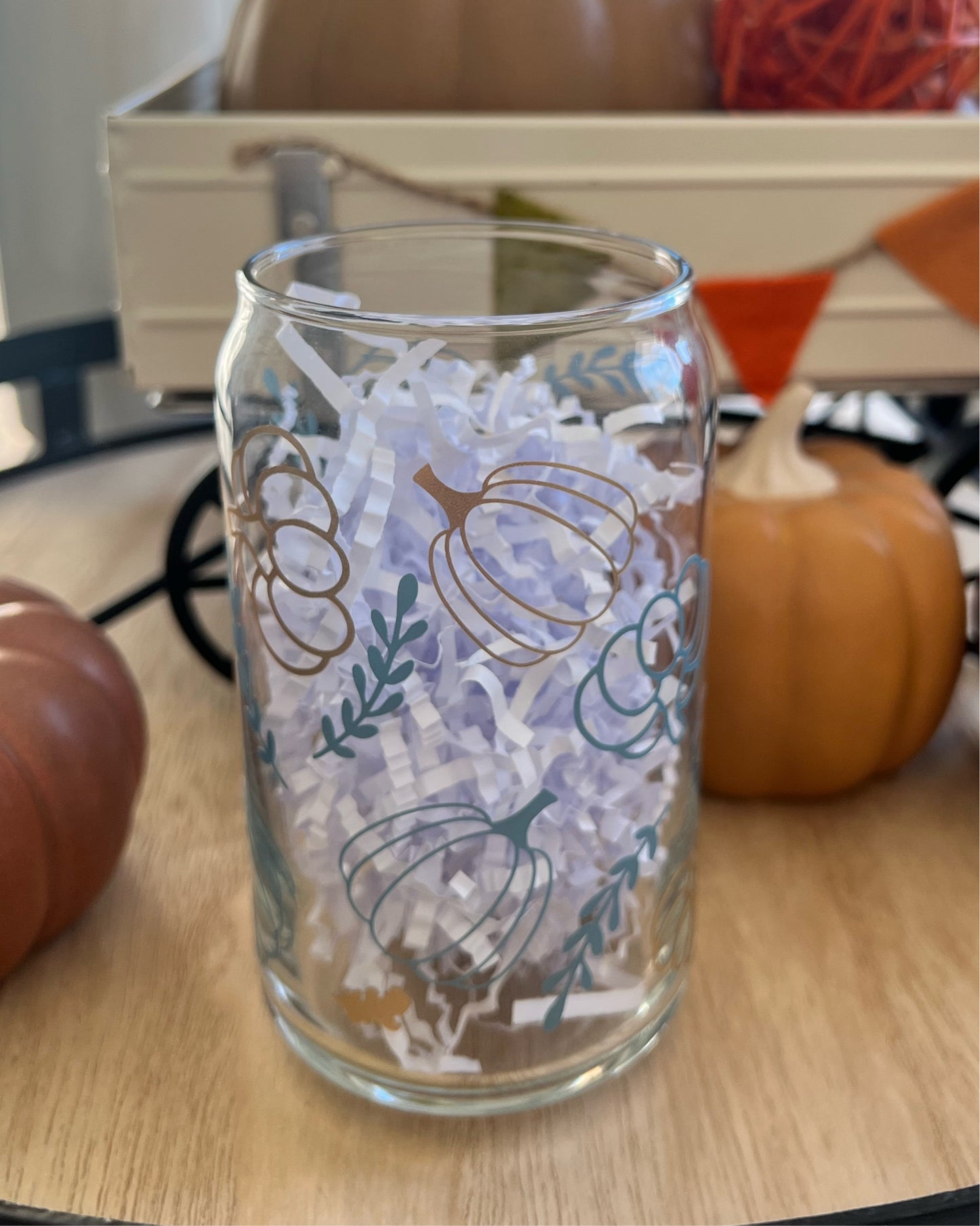 Fall Pumpkin and Leaves Glass Tumbler