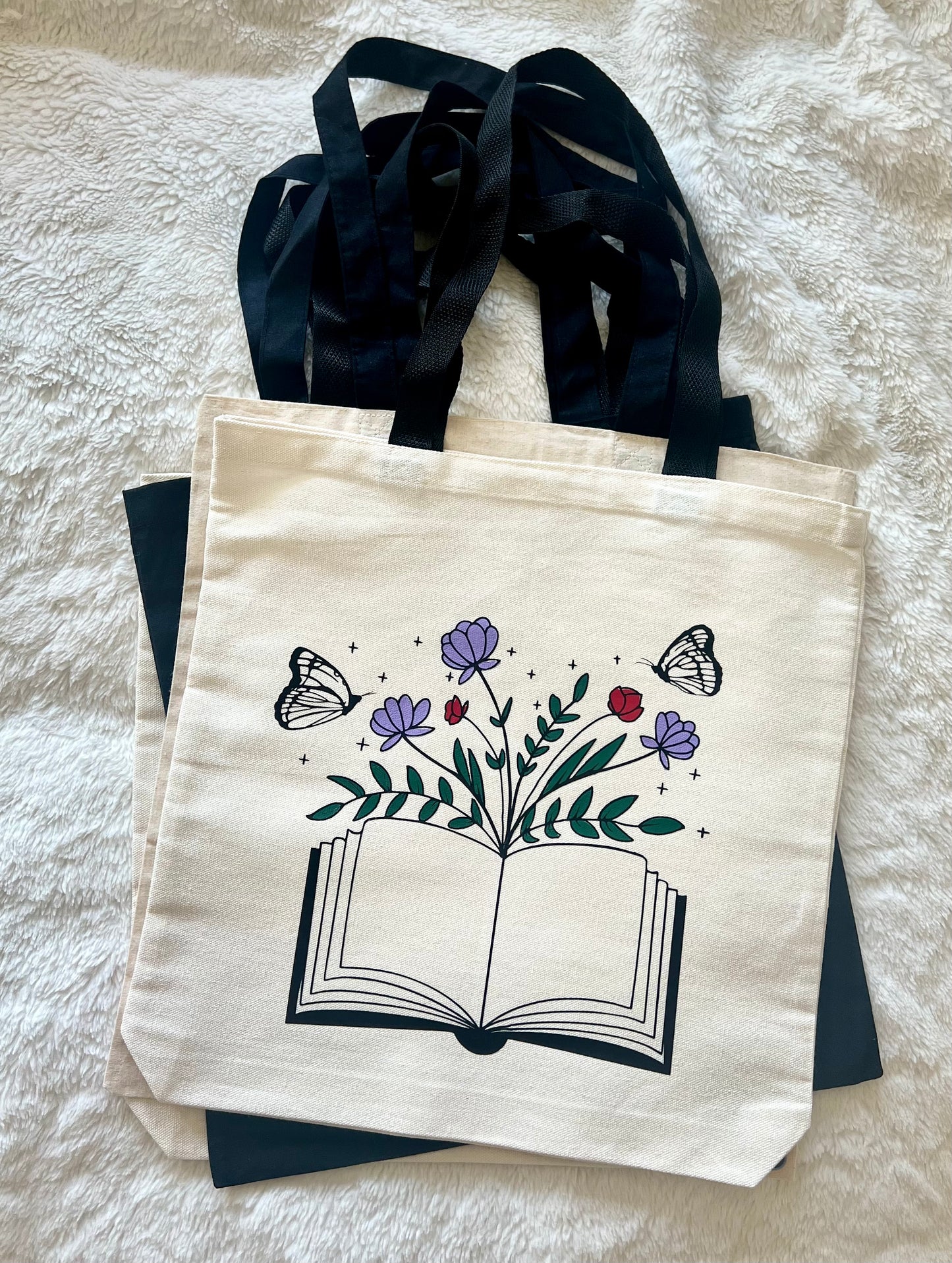 Butterfly Flower Book Canvas Tote Bag