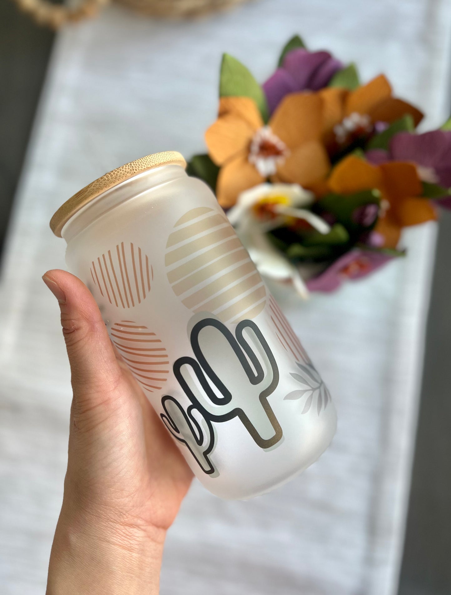 Boho Cactus Frosted Glass Tumbler